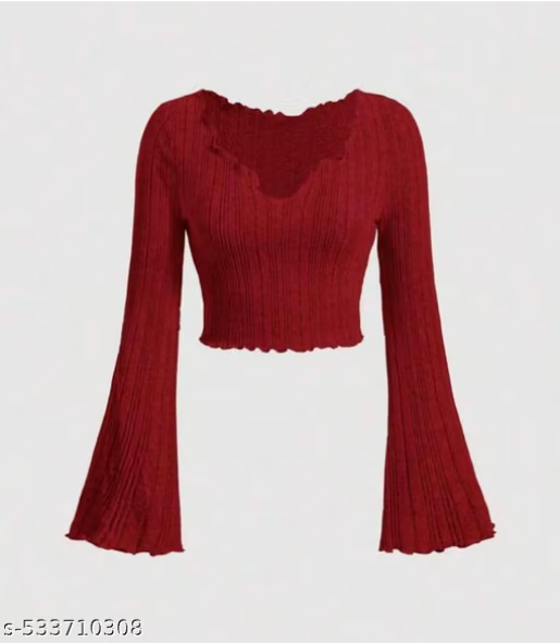 Women’s Ribbed Bell Sleeve Crop Top