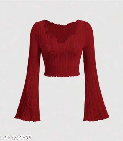 Women’s Ribbed Bell Sleeve Crop Top
