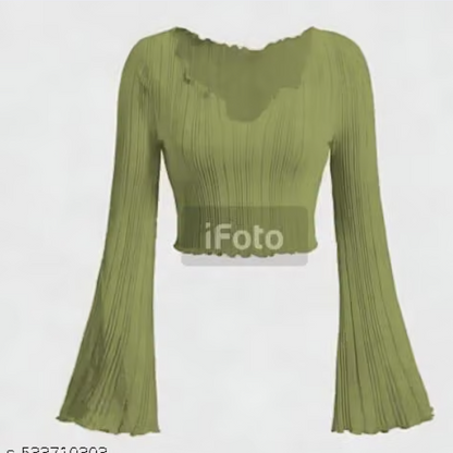 Women’s Ribbed Bell Sleeve Crop Top