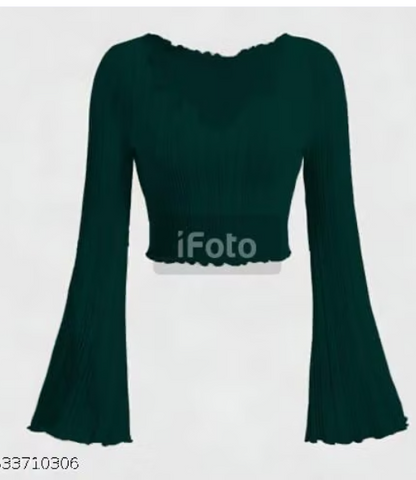 Women’s Ribbed Bell Sleeve Crop Top