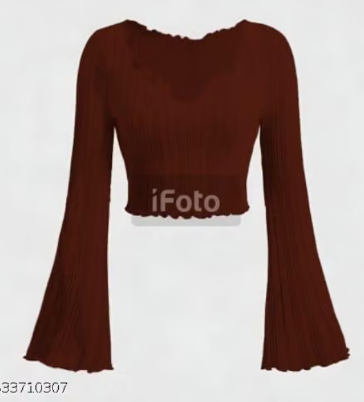 Women’s Ribbed Bell Sleeve Crop Top