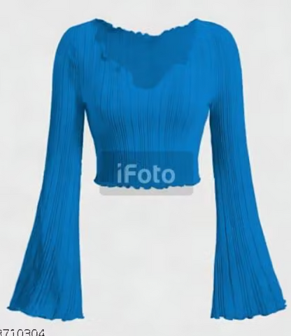 Women’s Ribbed Bell Sleeve Crop Top