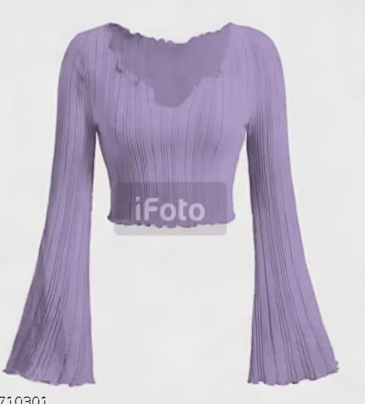 Women’s Ribbed Bell Sleeve Crop Top