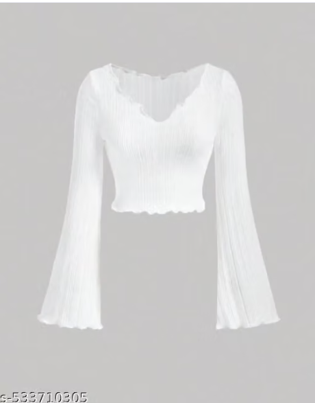 Women’s Ribbed Bell Sleeve Crop Top