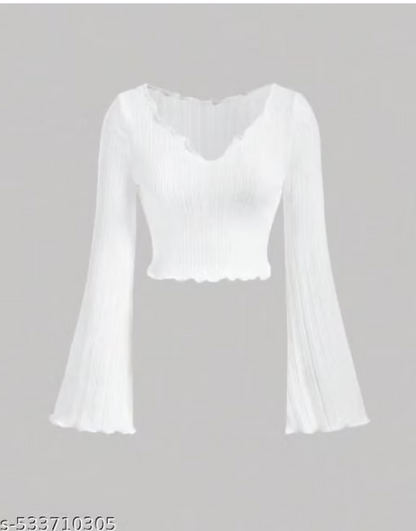 Women’s Ribbed Bell Sleeve Crop Top