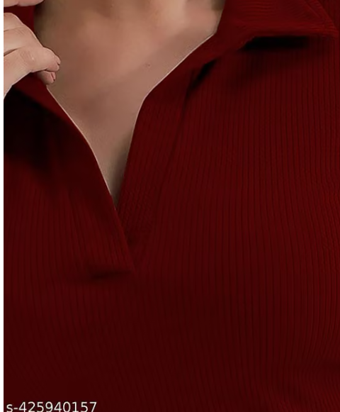Casual Polyester Blend Ribbed Collar V-Neck & Regular Long Sleeves Stylish Lavender Top (20"Inches)
