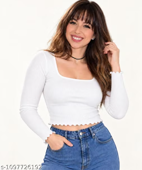 Ribbed top for women, crop top for girls, ribbed crop top, full sleeve ribbed top for women