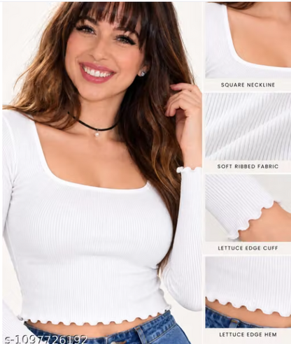 Ribbed top for women, crop top for girls, ribbed crop top, full sleeve ribbed top for women