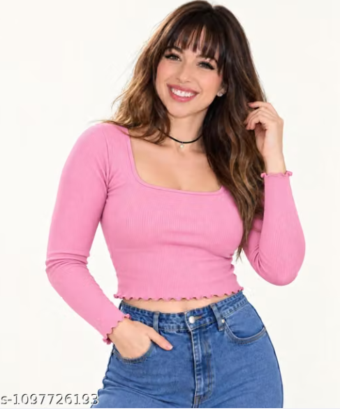 Ribbed top for women, crop top for girls, ribbed crop top, full sleeve ribbed top for women