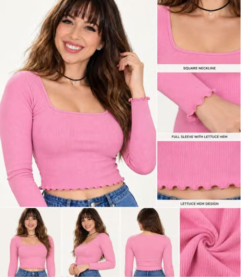 Ribbed top for women, crop top for girls, ribbed crop top, full sleeve ribbed top for women
