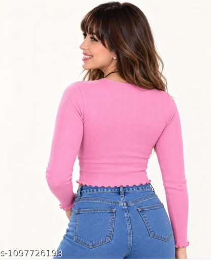 Ribbed top for women, crop top for girls, ribbed crop top, full sleeve ribbed top for women