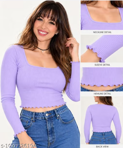 Ribbed top for women, crop top for girls, ribbed crop top, full sleeve ribbed top for women