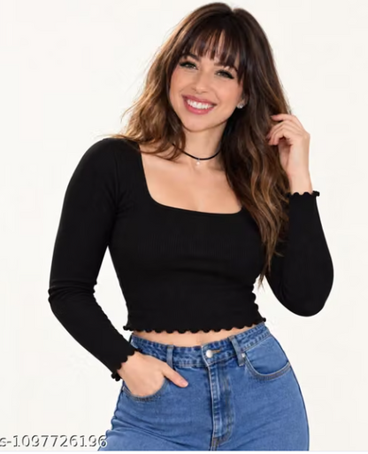 Ribbed top for women, crop top for girls, ribbed crop top, full sleeve ribbed top for women