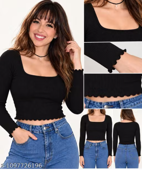 Ribbed top for women, crop top for girls, ribbed crop top, full sleeve ribbed top for women