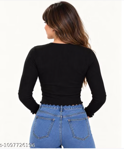 Ribbed top for women, crop top for girls, ribbed crop top, full sleeve ribbed top for women