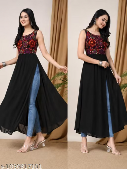 Women’s Embroidered Anarkali Style Kurti with Inner Jeans Look