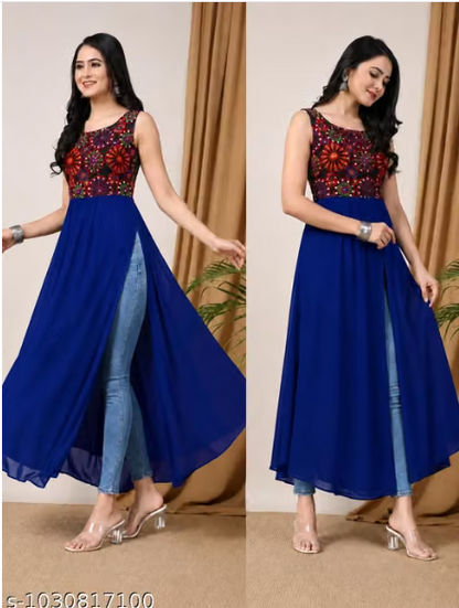 Women’s Embroidered Anarkali Style Kurti with Inner Jeans Look