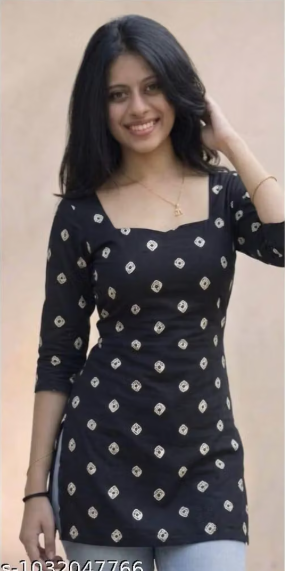 Women’s Printed Back-Tie A-Line Kurti – Black & Pink