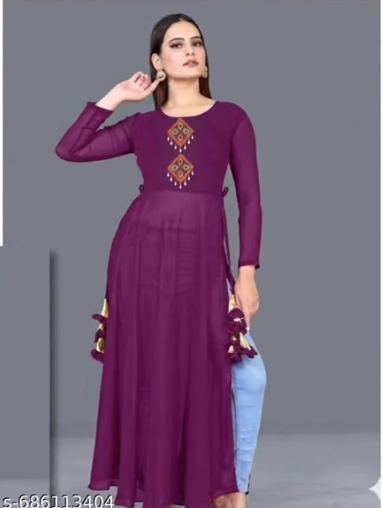 Women’s Wine Purple Anarkali Kurti with Embroidered Yoke