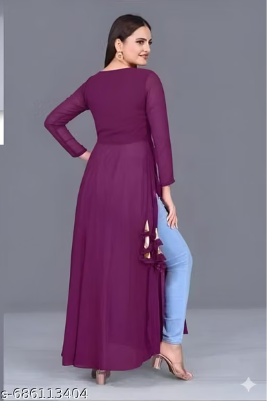 Women’s Wine Purple Anarkali Kurti with Embroidered Yoke