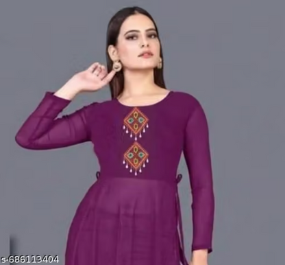 Women’s Wine Purple Anarkali Kurti with Embroidered Yoke
