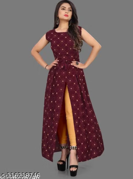 Women’s Black Sleeveless Printed Anarkali Kurti – Floral Design