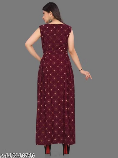 Women’s Black Sleeveless Printed Anarkali Kurti – Floral Design