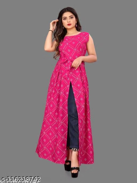 Women’s Black Sleeveless Printed Anarkali Kurti – Floral Design