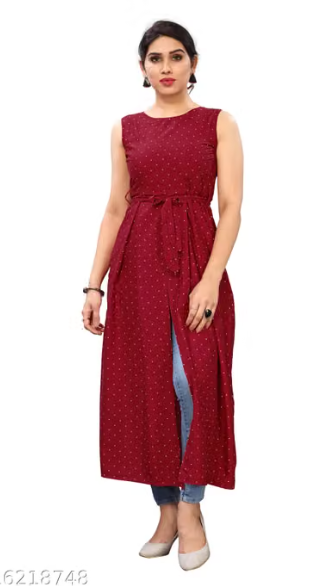 Women’s Black Sleeveless Printed Anarkali Kurti – Floral Design