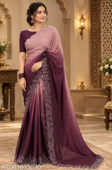 Women’s Designer Saree with Floral Embroidered Border