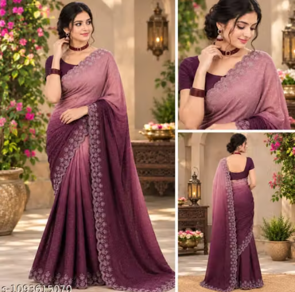 Women’s Designer Saree with Floral Embroidered Border