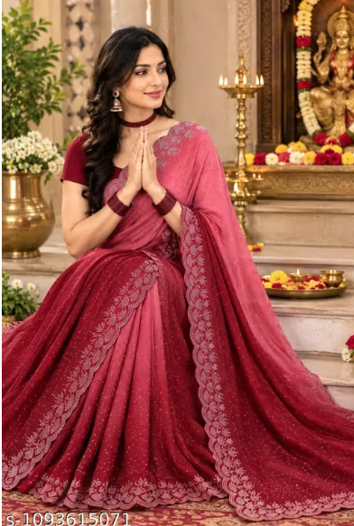 Women’s Designer Saree with Floral Embroidered Border