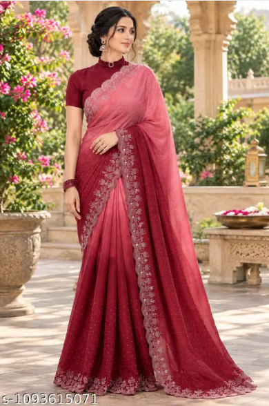 Women’s Designer Saree with Floral Embroidered Border