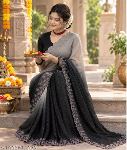 Women’s Designer Saree with Floral Embroidered Border