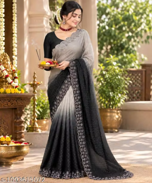Women’s Designer Saree with Floral Embroidered Border