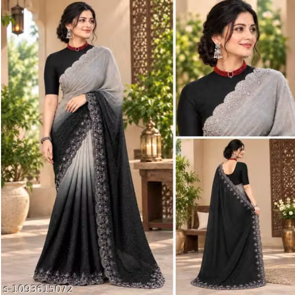 Women’s Designer Saree with Floral Embroidered Border