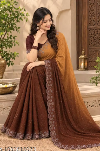 Women’s Designer Saree with Floral Embroidered Border