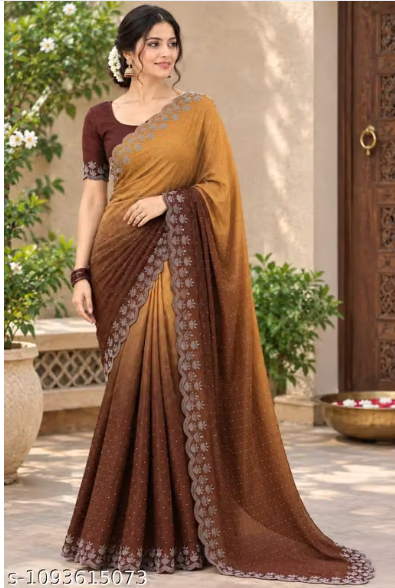 Women’s Designer Saree with Floral Embroidered Border