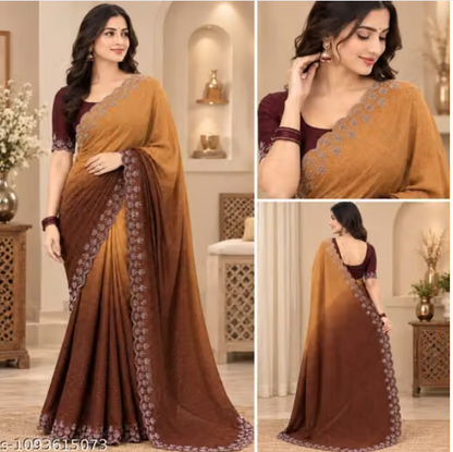 Women’s Designer Saree with Floral Embroidered Border