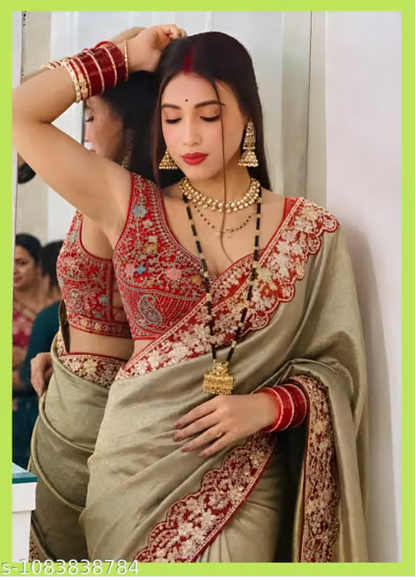 Women’s & Red Designer Saree with Heavy Embroidered Border