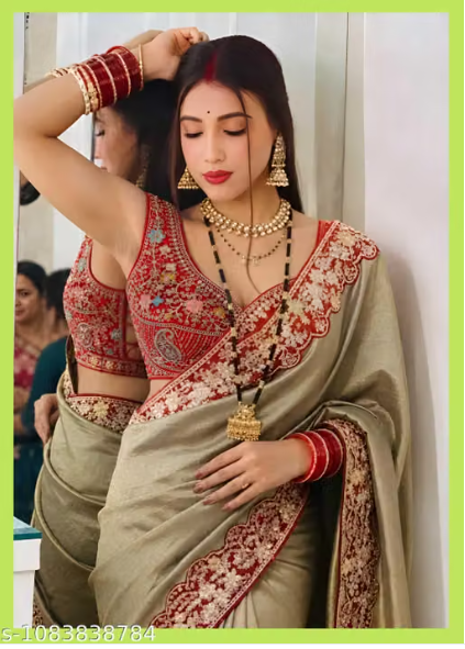 Women’s & Red Designer Saree with Heavy Embroidered Border