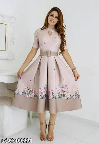 Women’s Elegant Floral Print A-Line Midi Dress