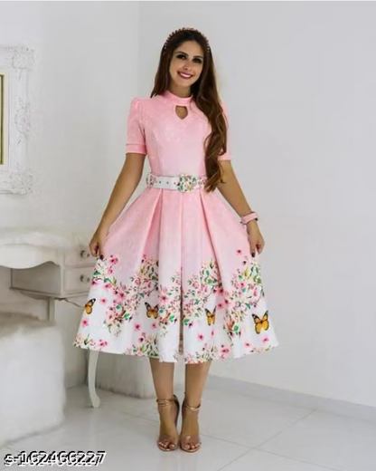 Women’s Elegant Floral Print A-Line Midi Dress