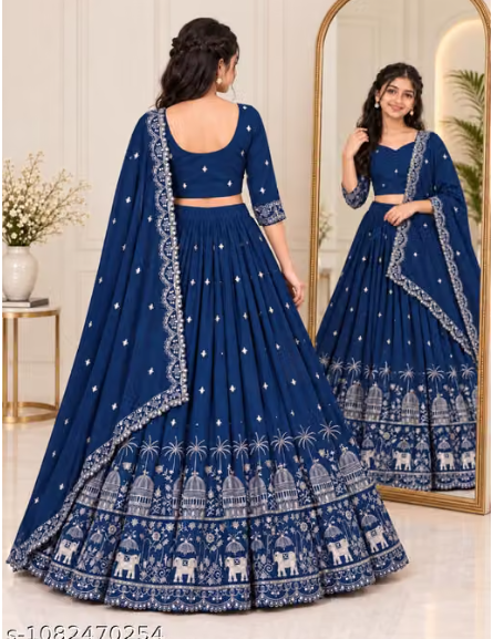 Elephant Embroidered Lehenga Choli Set for Girls - Party Wear Kids Ghaghra Choli with Dupatta