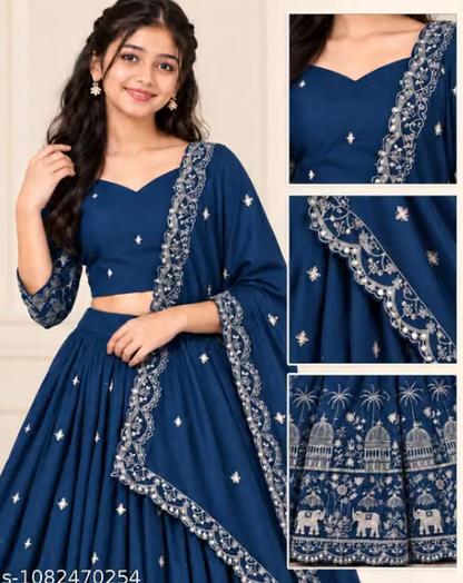 Elephant Embroidered Lehenga Choli Set for Girls - Party Wear Kids Ghaghra Choli with Dupatta