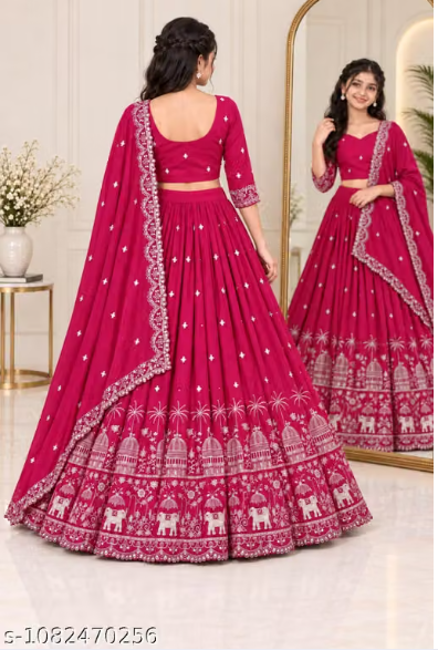 Elephant Embroidered Lehenga Choli Set for Girls - Party Wear Kids Ghaghra Choli with Dupatta