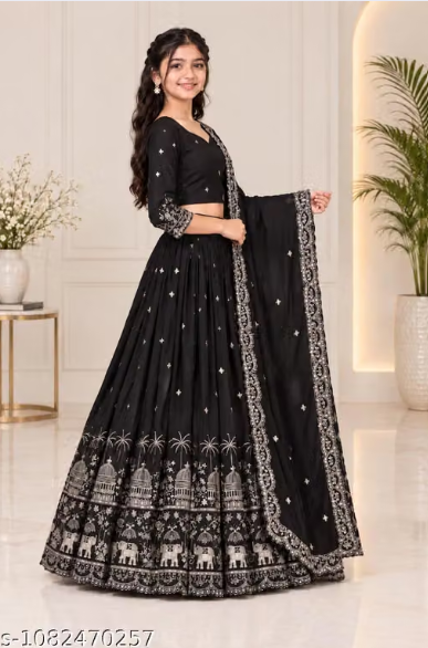 Elephant Embroidered Lehenga Choli Set for Girls - Party Wear Kids Ghaghra Choli with Dupatta