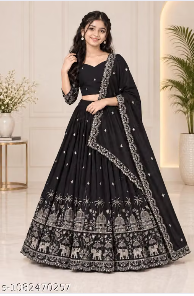 Elephant Embroidered Lehenga Choli Set for Girls - Party Wear Kids Ghaghra Choli with Dupatta