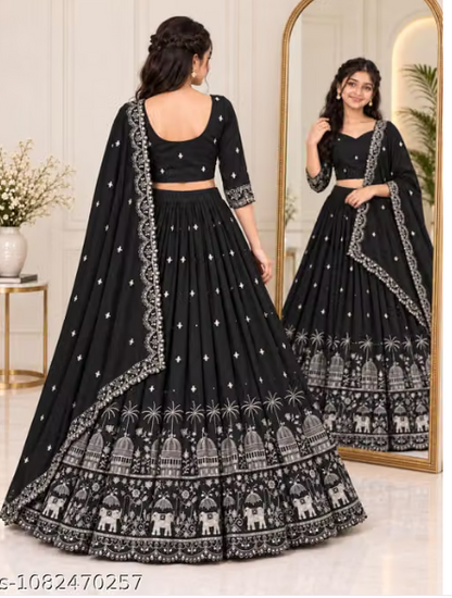 Elephant Embroidered Lehenga Choli Set for Girls - Party Wear Kids Ghaghra Choli with Dupatta