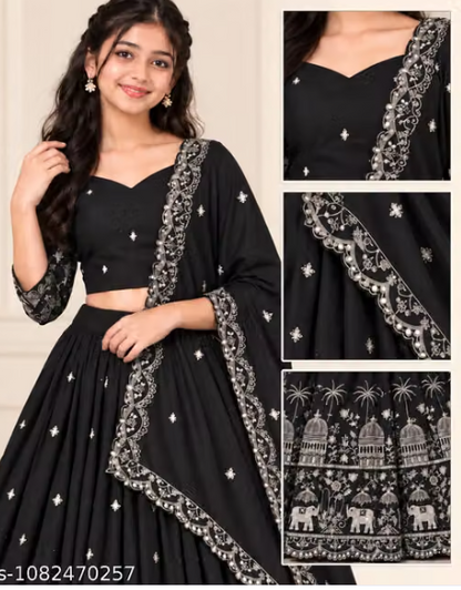 Elephant Embroidered Lehenga Choli Set for Girls - Party Wear Kids Ghaghra Choli with Dupatta